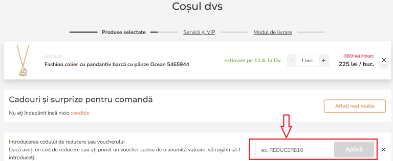 Cum aplici un cod de reducere sau voucher Vivantis la comanda
