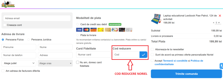 Cum sa folositi un cod reducere pe pagina Noriel.ro - Scurt ghid