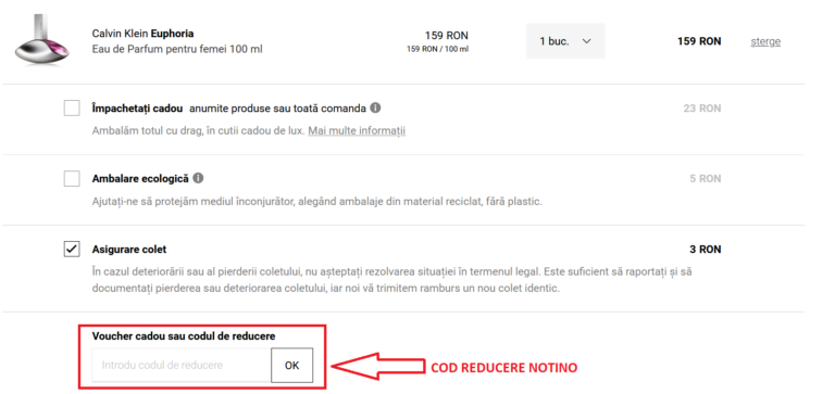Cum utilizezi un voucher cadou sau codul de reducere Notino