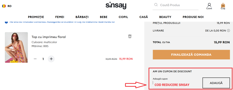 Cum aplici un cupon de discount Sinsay