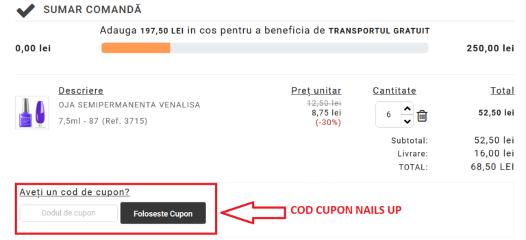 Informatii generale despre aplicarea unui Cod de Cupon Nails Up