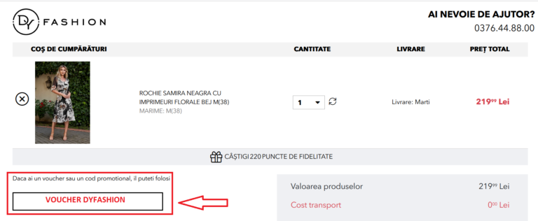 Ghid despre cum se aplica un cod promotional sau voucher pe DY Fashion