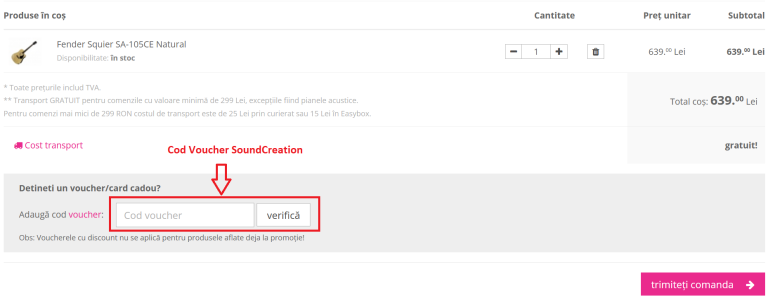 Pasii de urmat pentru a adauga un cod voucher SoundCreation