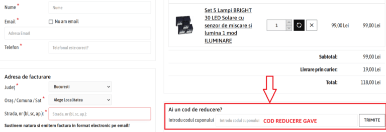 Cum sa adaugi un cod reducere Gave cand comanzi online