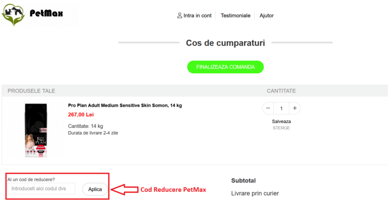 Cum valorifici un cod de reducere PetMax