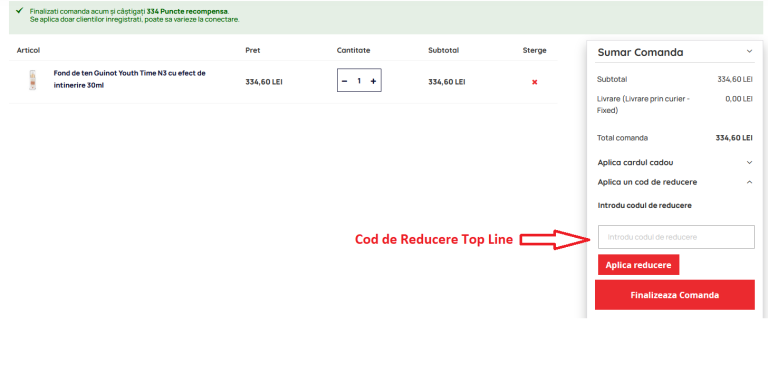 Cum adaugati un cod de reducere Top Line la o comanda