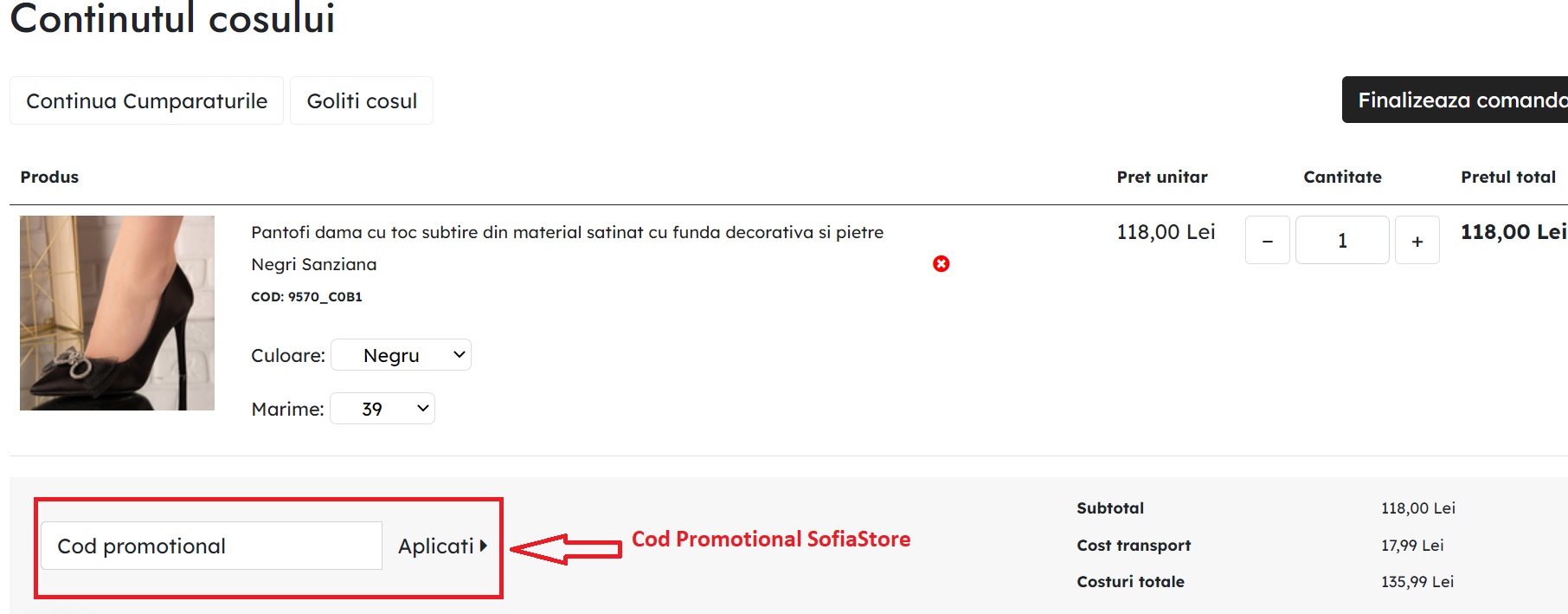 Cum sa folosesti un cod promotional SofiaStore