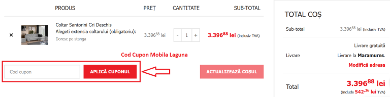 Cum sa aplici un cod cupon Mobila Laguna la o comanda