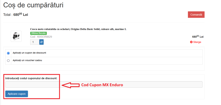 Cum sa aplicati un cupon de discount MX Enduro