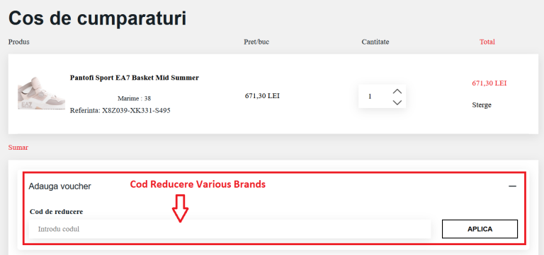 Cum aplici un Cod de Reducere Various Brands pas cu pas