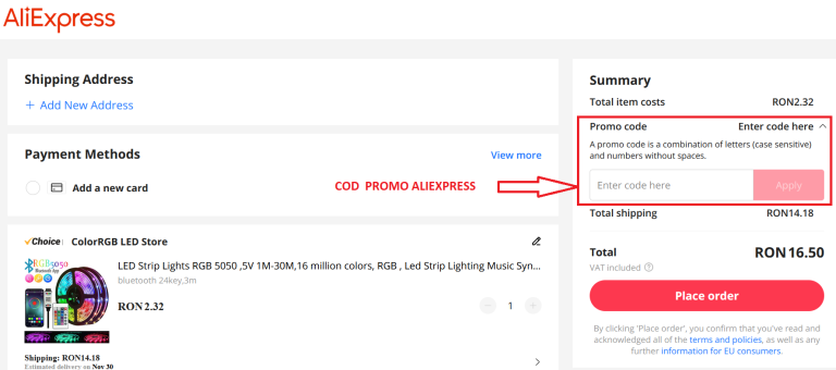 EXACT cum sa adaugi un cod promo ALIEXPRESS la o comanda