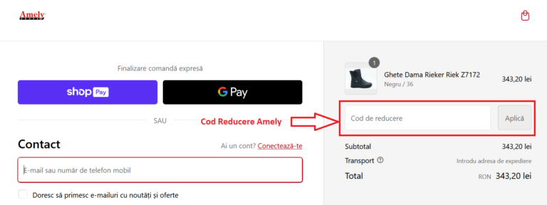 Exact cum se aplica un cod de reducere Amely la o comanda