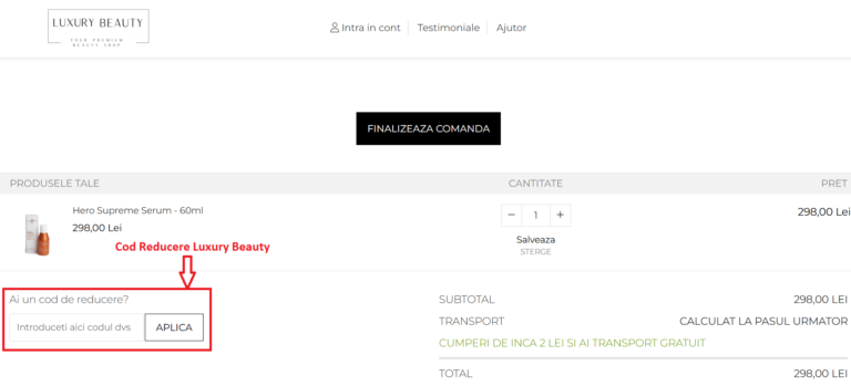 Cum poti aplica un cod de reducere Luxury Beauty la o comanda