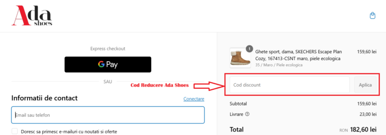 Cum folosesc un cod de reducere la Ada Shoes?