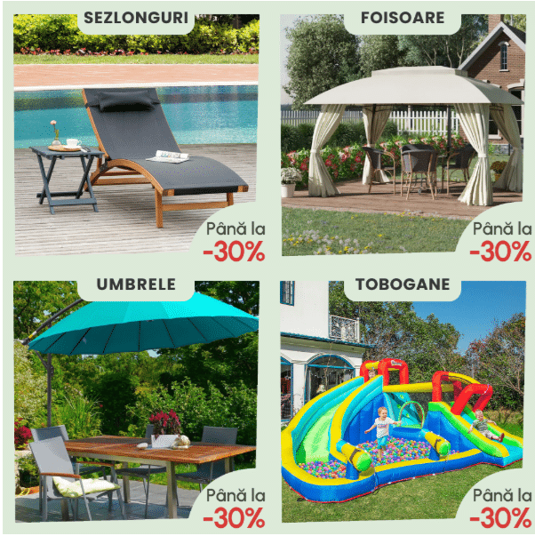 Reduceri Aosom sezlonguri, foisoare, umbrele, tobogane
