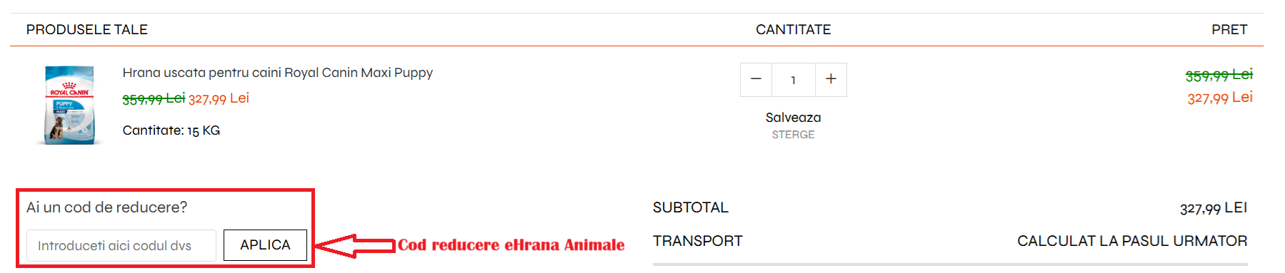 Cum se utilizează un cod de reducere pe eHranaAnimale.ro