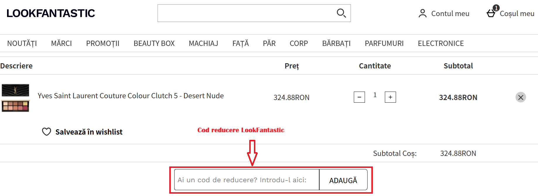 Cum aplici un cod de reducere Lookfantastic