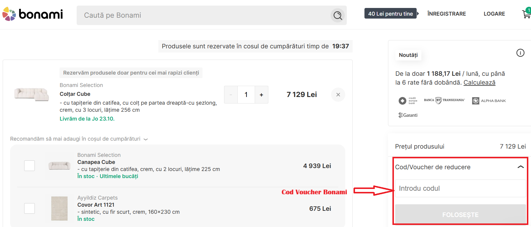 Cum aplici un cod de reducere Bonami