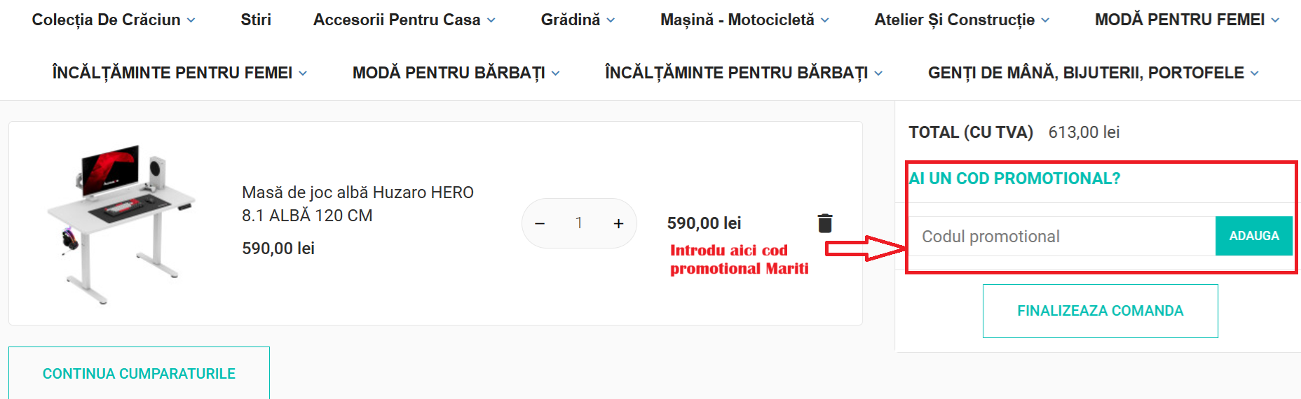 Cum folosești un cod promoțional Mariti