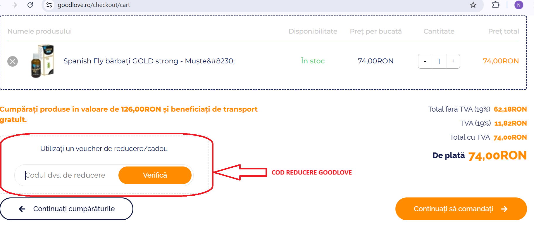 Cum aplici un cod de reducere pe site-ul goodlove.ro