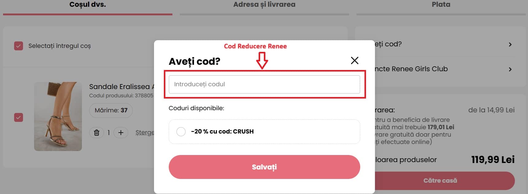 Cum aplici un cod de reducere Renee in doar cativa pasi