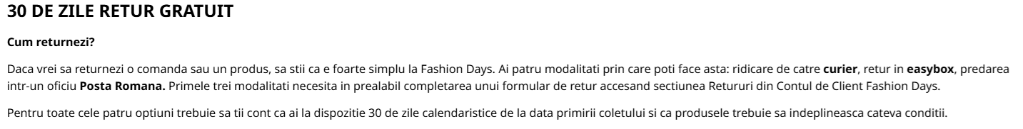 Conditii pentru retur gratuit la Fashion Days